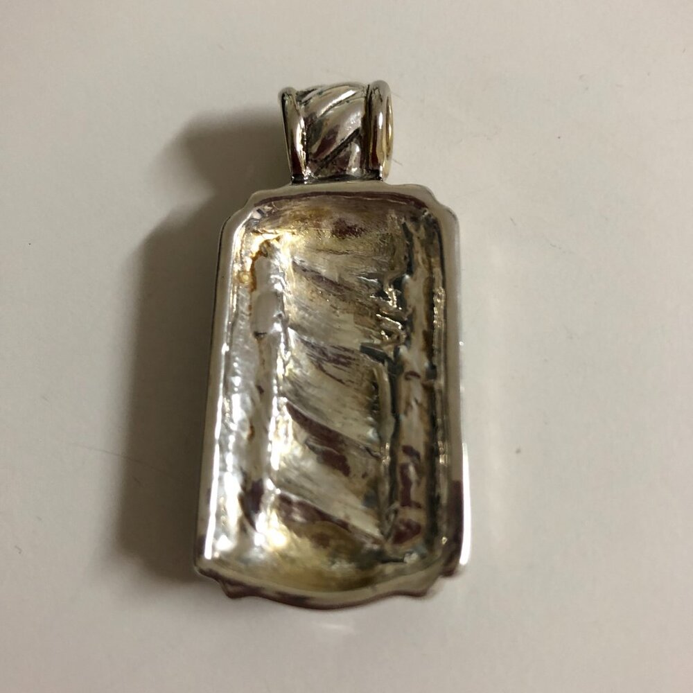Silver colored oblong pendant 2 in by 1 in - light gold trim - Picture 7 of 9